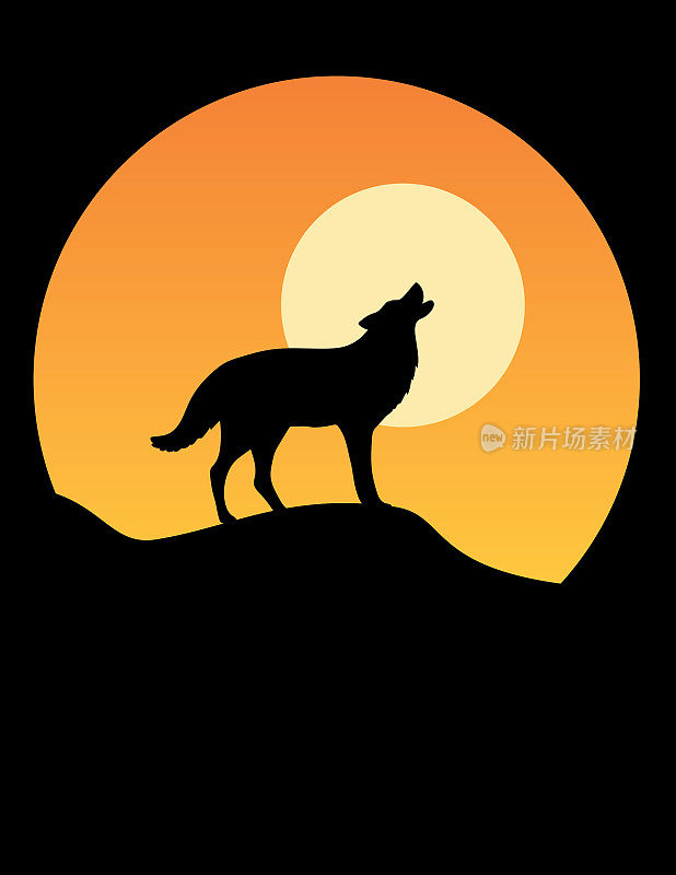 嚎叫的狼剪影背景与月亮