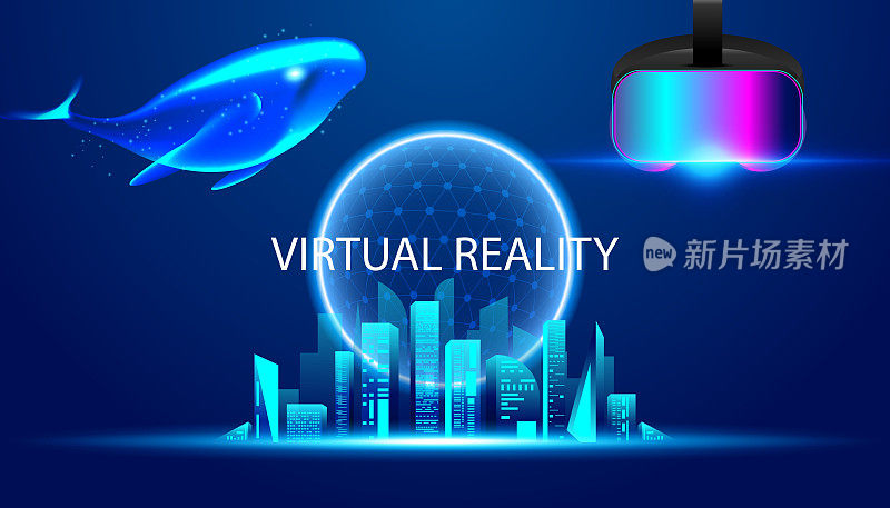 摘要虚拟现实智能城市vr眼镜和全息模拟概念虚拟世界游戏虚拟现实电影或未来元时空网络