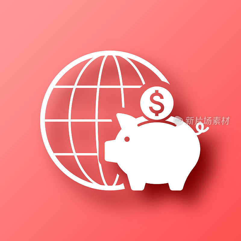 全球美元储蓄。图标在红色背景与阴影