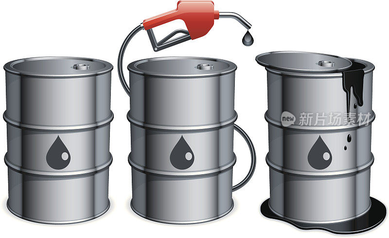 3个油桶和滴水嘴的美术描绘