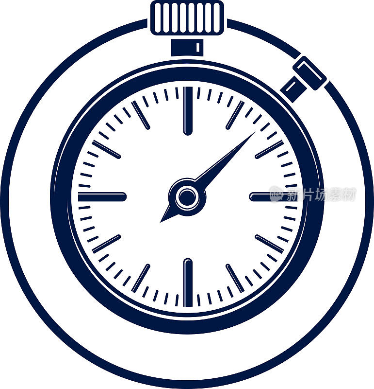 老式怀表，图形插图。简单的计时器，经典的秒表。时间管理的象征图标。