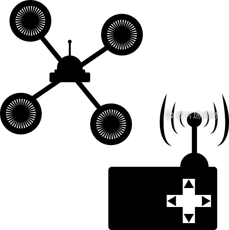 操控在白色背景上的无人机。矢量插图。