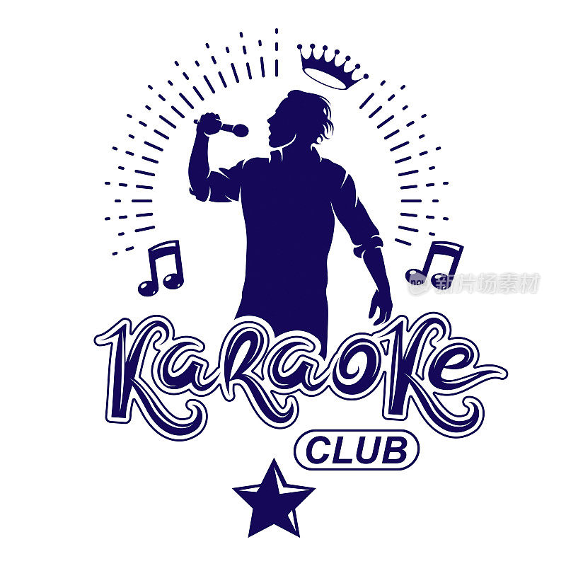 卡拉ok俱乐部传单向量封面设计使用音符，明星和独唱歌手唱歌麦克风。主持人秀广告海报