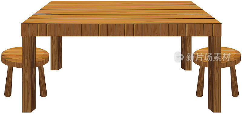 白色背景的木桌和凳子