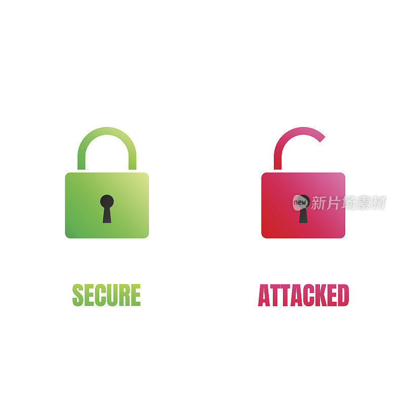 网络安全锁图标。计算机安全标志的安全和网络攻击数据