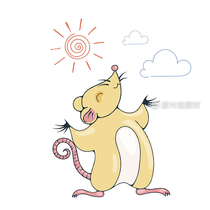 一个快乐的老鼠在阳光下玩耍的插图。