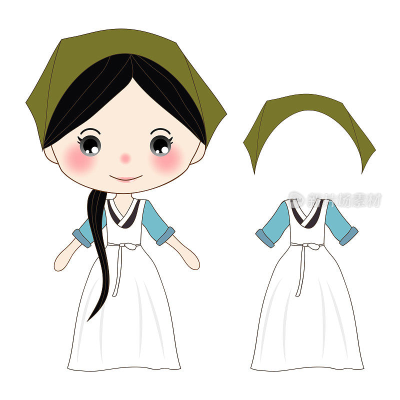 可爱的女孩在绿色韩服韩国传统服装