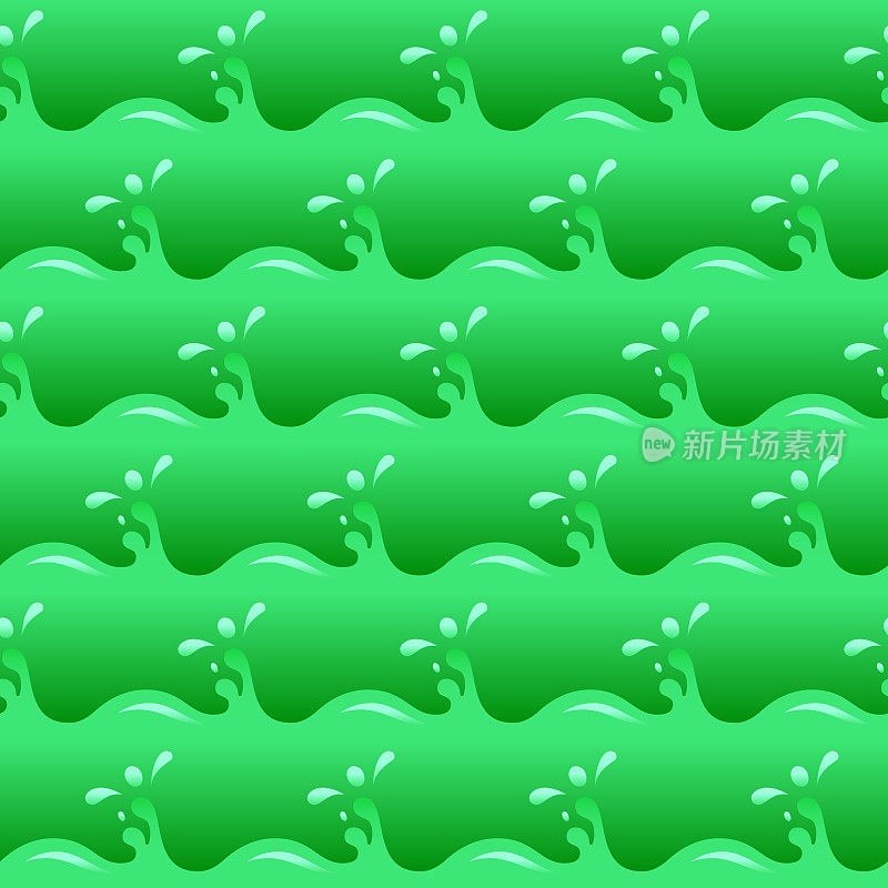 无缝绿色有毒的水波和下落矢量背景