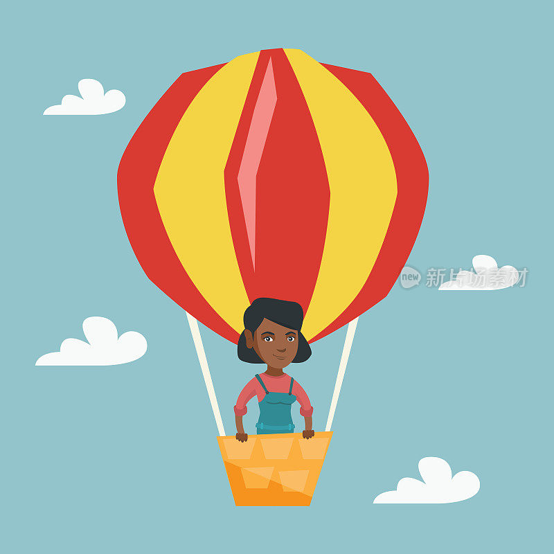 乘坐热气球的非洲年轻女子