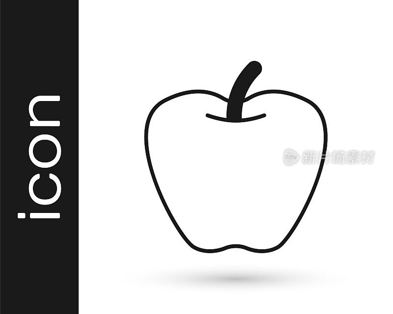 黑色苹果图标孤立在白色背景上。多余的体重。健康饮食菜单。健身减肥苹果。向量