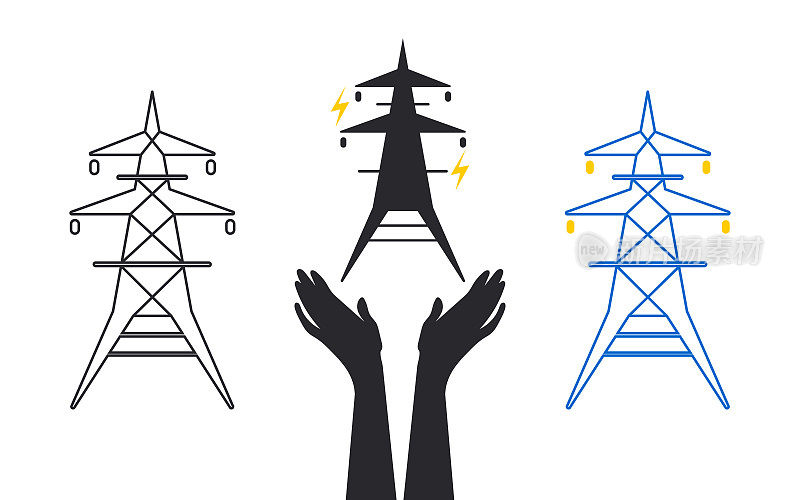 电图标。电力传输，高电压信息图形。在关闭期间节省和维护房屋的电力和热量。向量。