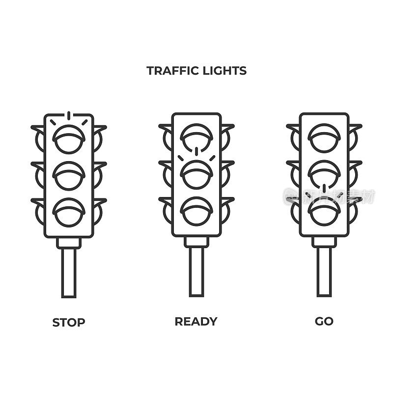 交通灯线图标集。