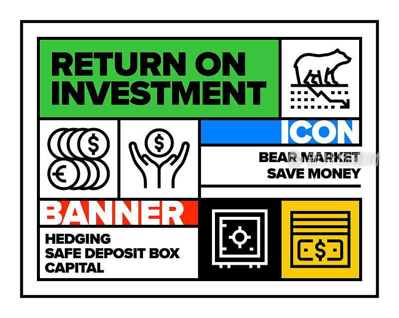 投资回报线图标集和横幅设计