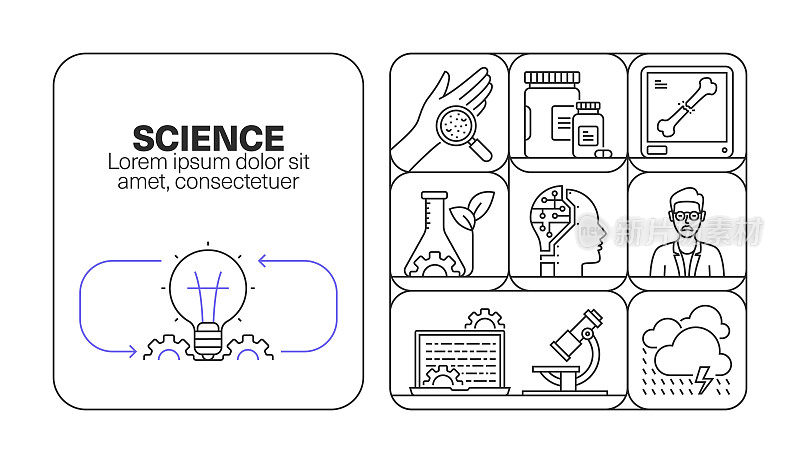 科学横幅线图标集设计