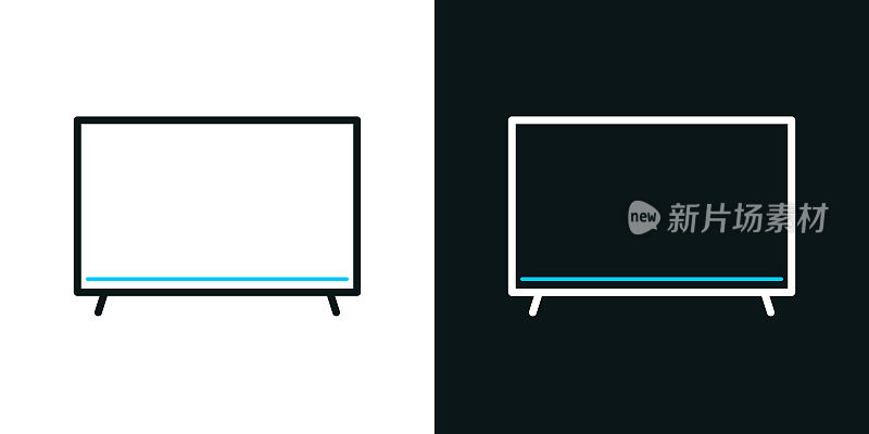 电视。黑色或白色背景上的双色线条图标-可编辑笔触
