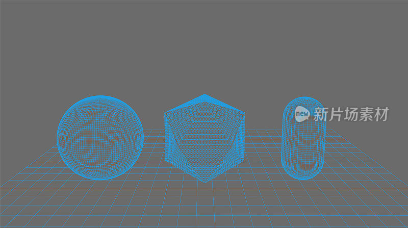 蓝色三维几何形状线框图案背景