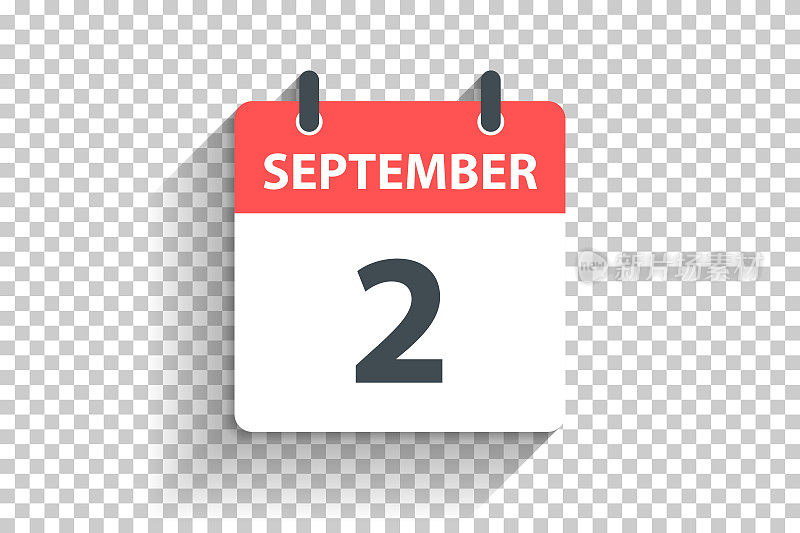 9月2日-每日日历图标在平面设计风格的空白背景