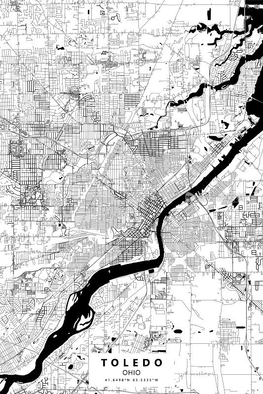 托莱多，俄亥俄州，美国矢量地图