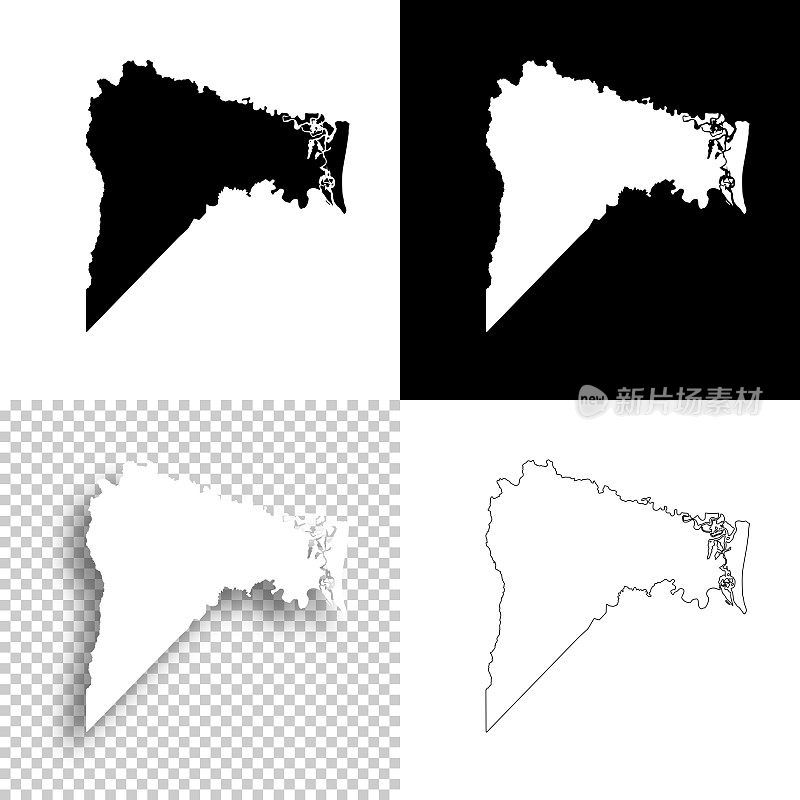 佛罗里达州拿骚县。设计地图。空白，白色和黑色背景