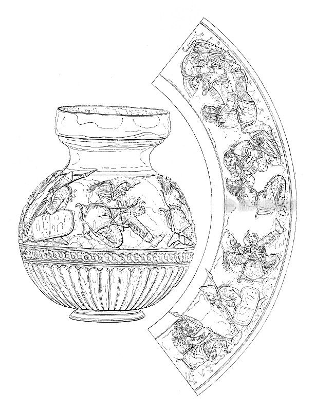 俄罗斯南部一座古斯基泰古墓中的银花瓶