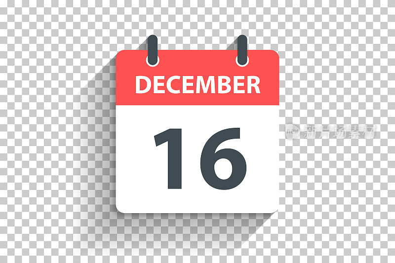 12月16日-每日日历图标在平面设计风格的空白背景