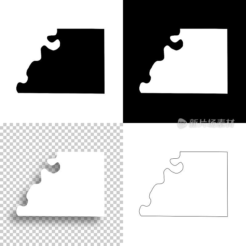 密苏里州布坎南县。设计地图。空白，白色和黑色背景
