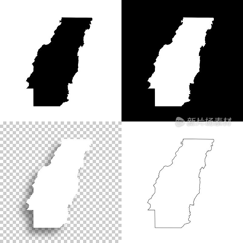 西卡罗尔教区，路易斯安那州。设计地图。空白，白色和黑色背景