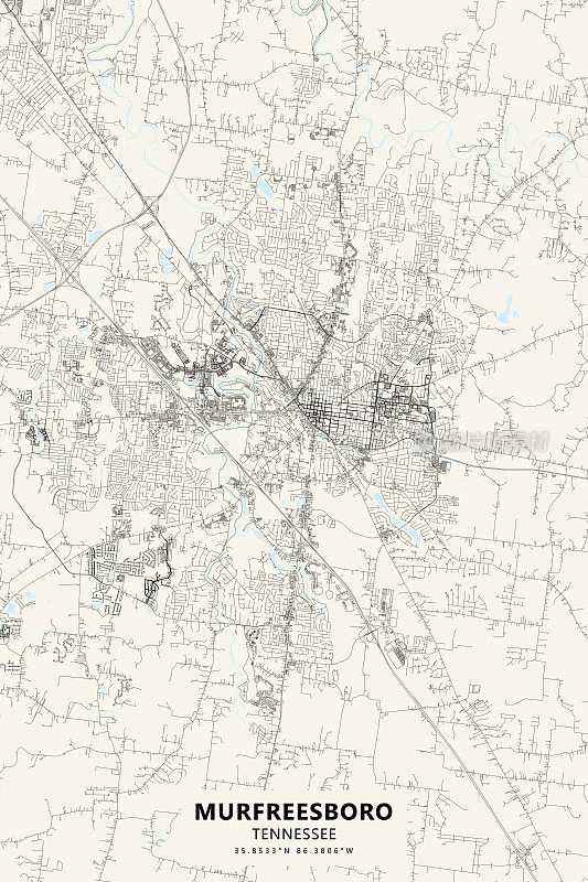 默弗里斯伯勒，田纳西州，美国矢量地图