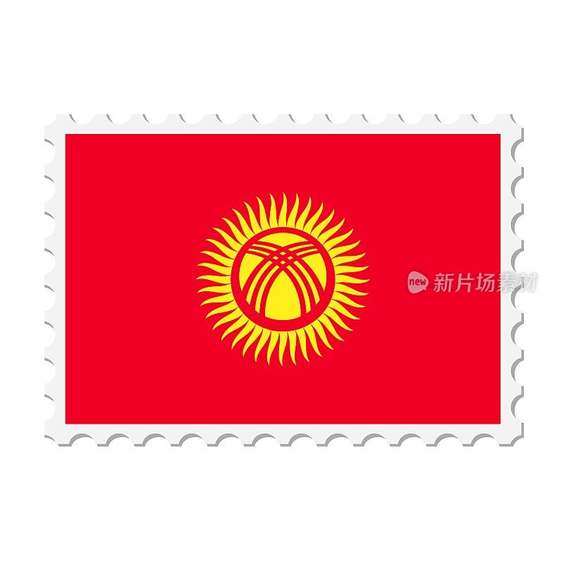 吉尔吉斯斯坦邮票。明信片矢量插图与吉尔吉斯斯坦国旗孤立的白色背景。