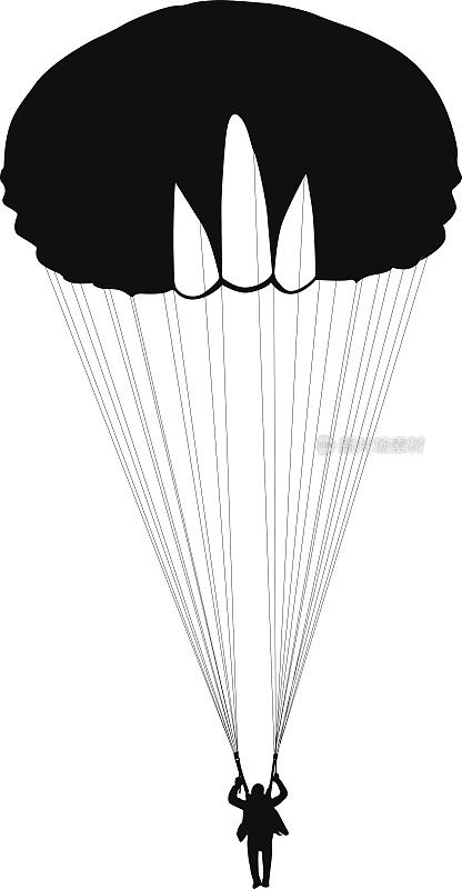 跳伞者，剪影降落伞矢量插图