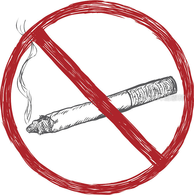 矢量草图插图-禁止吸烟标志