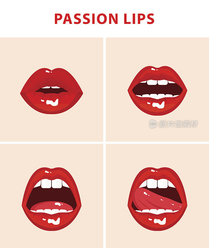四组性感张开的嘴，红色性感诱人的嘴唇