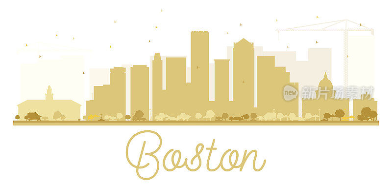 波士顿城市天际线的金色轮廓。