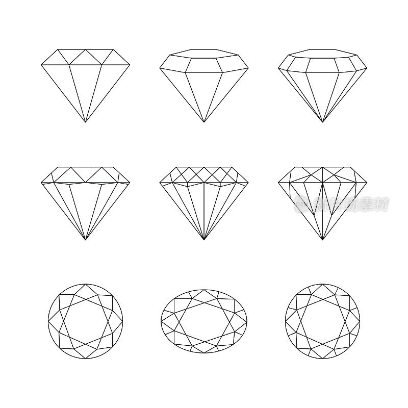 钻石，宝石面矢量图案上的白色背景