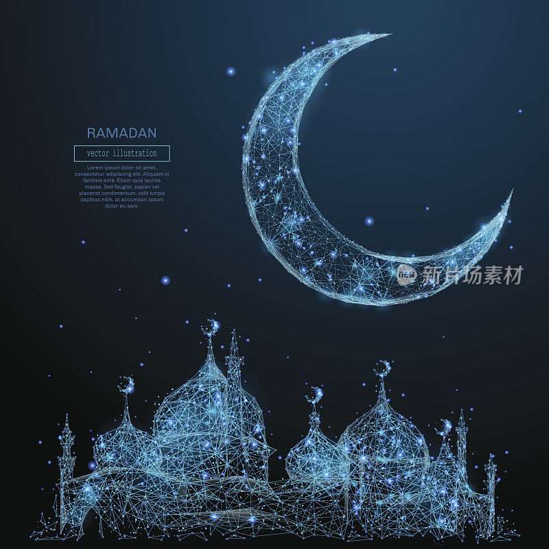 清真寺和阿拉伯月亮低聚蓝