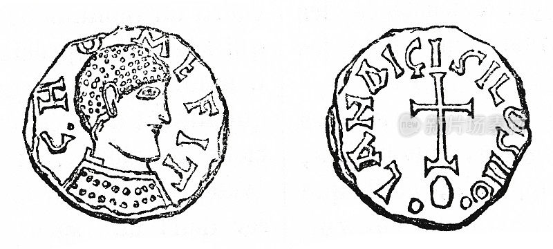 从比利时列日附近的Huy铸造硬币(古董雕刻)