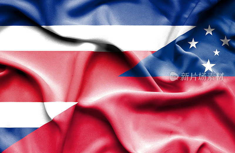 挥舞着萨摩亚和哥斯达黎加的旗帜