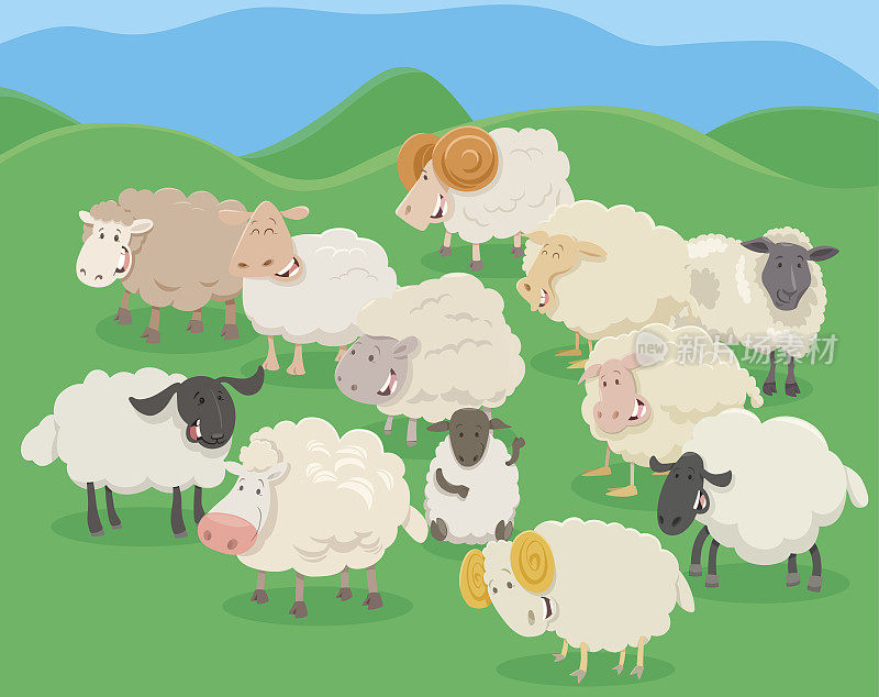 羊群卡通插图