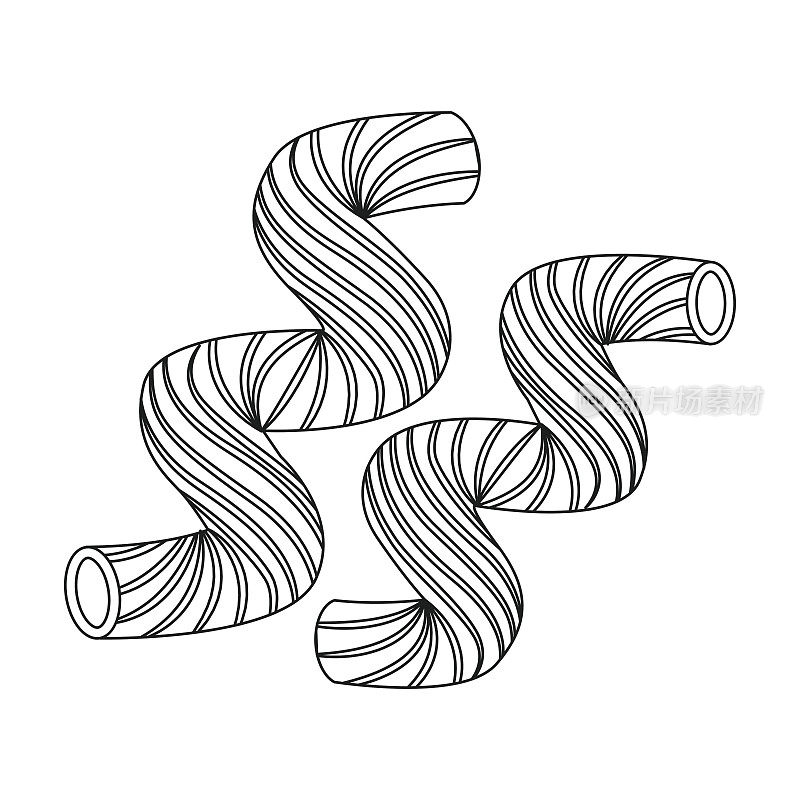 卡瓦塔皮通心粉图标在轮廓风格孤立的白色背景。类型的意大利面符号股票矢量插图。