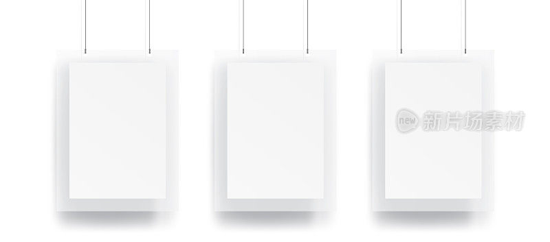 三张悬挂海报和框架与电线模型矢量在白色背景。模型的概念