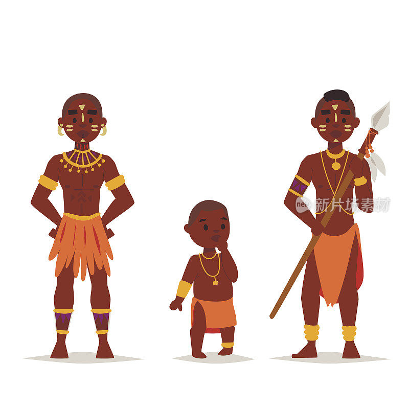 马赛人非洲人在传统服装幸福人家庭矢量插图
