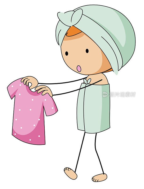 穿着浴巾，穿着粉红色衬衫的女孩