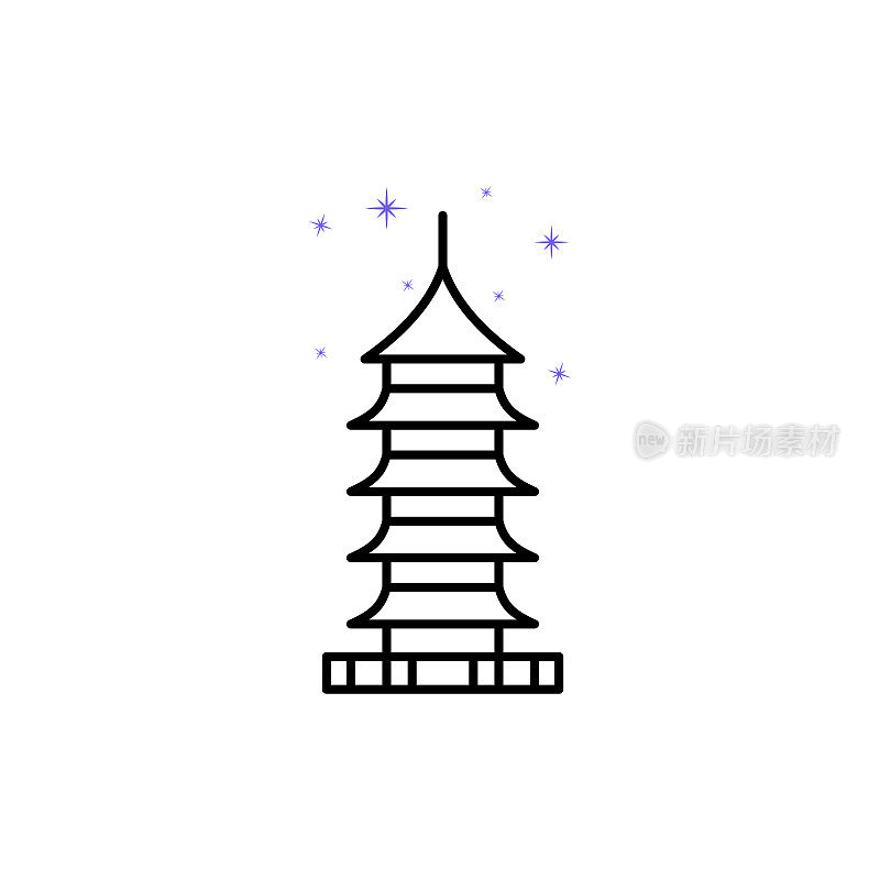 中国，宝塔，苏州标志。中国元素文化标志。细线图标用于网站设计和开发，应用程序开发。溢价图标