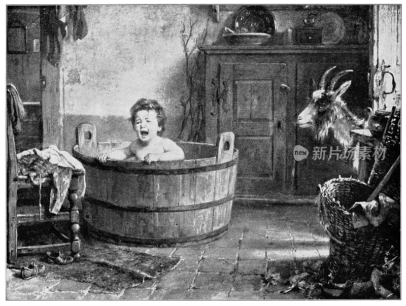 马克・路易斯・本杰明・沃蒂埃的《洗碗盆里的小孩》――19世纪
