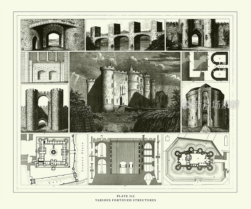 雕刻古玩，各种强化结构雕刻古玩插图，1851年出版