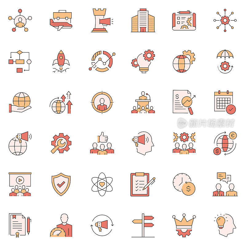 现代业务相关的矢量线图标的简单设置。大纲符号集合。