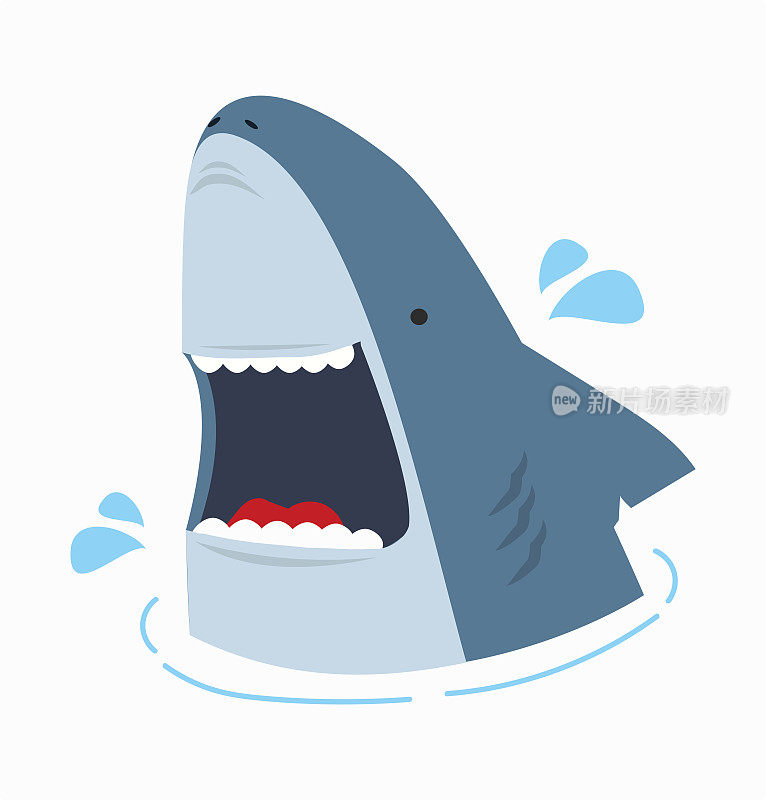 可爱的鲨鱼与张开的嘴矢量插图