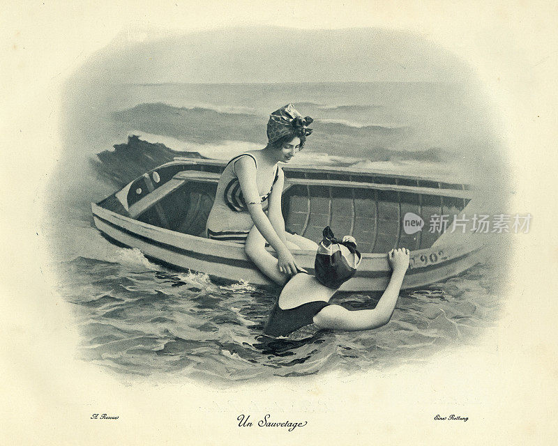 19世纪，一名年轻女子从海上救出另一个人