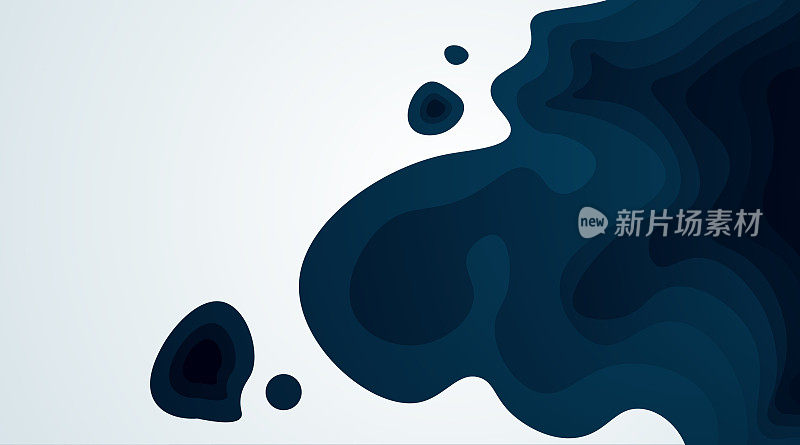 剪纸的背景。深蓝的抽象波浪形状