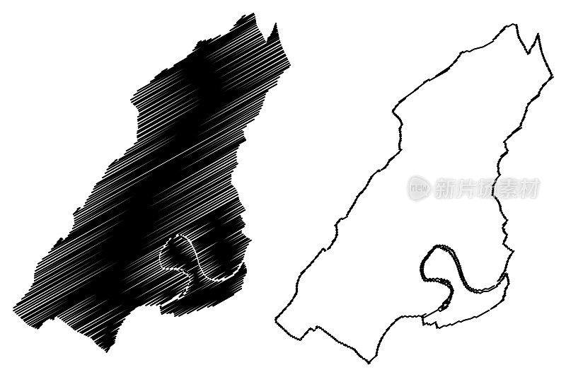 贝桑松市(法兰西共和国，法国)地图矢量插图，贝桑松市速写地图